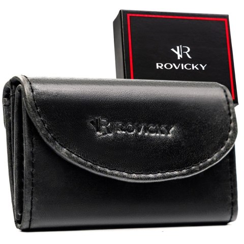 Skórzany portfel męski w czarnym kolorze wyposażony w system RFID - Rovicky