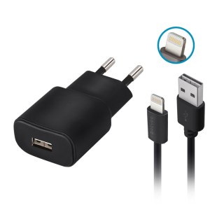 Forever ładowarka sieciowa tc-01 1x usb 2a czarna + kabel lightning