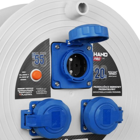 Przedłużącz bębnowy przemysłowy hand pro ip55; 20m; h07rn-f; 3×1,5mm; schuko