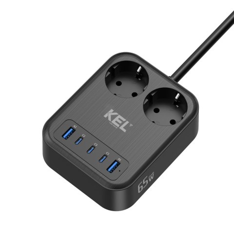 Przedłużacz usb 65w, 2x2p+z + 2xusb a, 3xusb c, 2m, schuko; kel