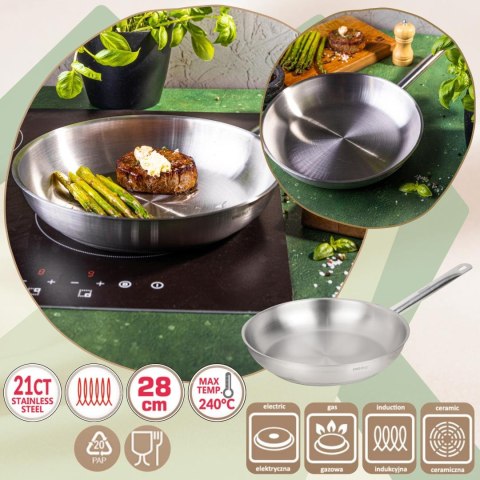 Patelnia gastronomiczna, stal nierdzewna, śr.28cm, kinghoff, kh-2020