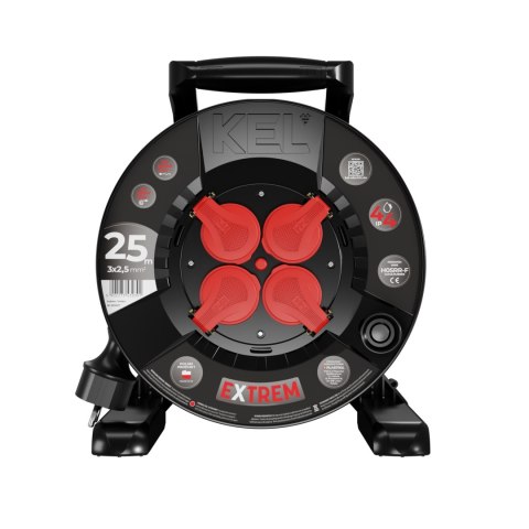 Przedłużacz bębnowy extrem line, 4x2p+z, ip44, 16a, h05rr-f, 3×2,5, 25m, czarny