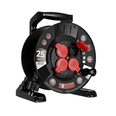 Przedłużacz bębnowy extrem line, 4x2p+z, ip44, 16a, h05rr-f, 3×2,5, 25m, czarny