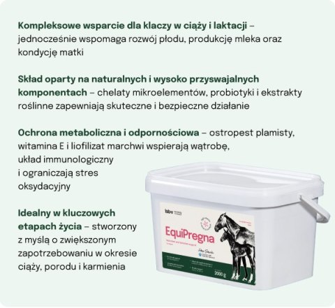 Lab-v EquiPregna Mieszanka paszowa uzupełniająca dla klaczy ciężarnych i karmiących, wspierająca przebieg ciąży, rozwój płodu or