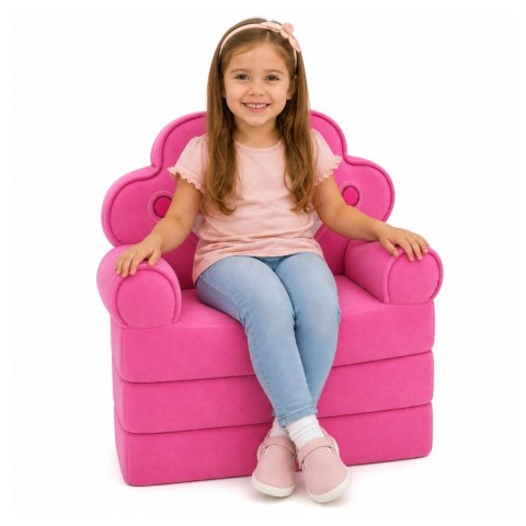 Rozkładany Fotel Sofa Leżanka z Koroną 2W1 Dla Dzieci Miękki Różowy