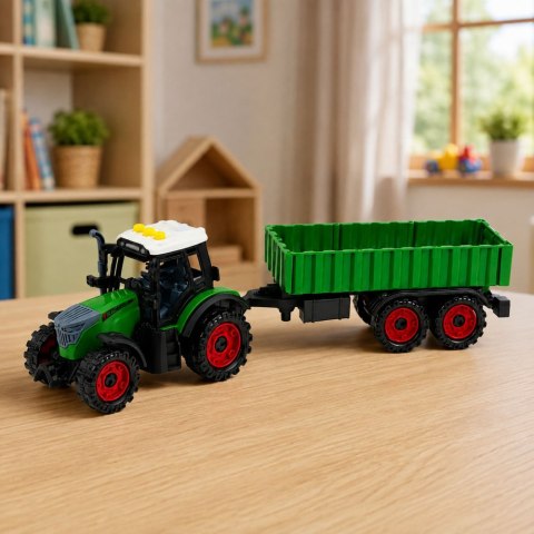 Traktor Farmerski z Przyczepą Rolniczą Napęd Frykcyjny Światła Dźwięk 35cm