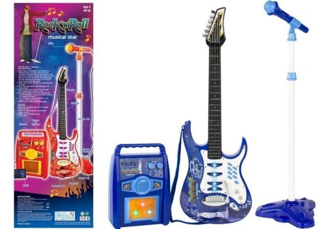 Zestaw Gitara Elektryczna Mikrofon Na Statywie Wzmacniacz Niebieska