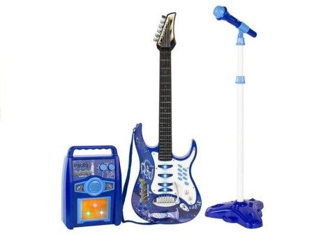 Zestaw Gitara Elektryczna Mikrofon Na Statywie Wzmacniacz Niebieska