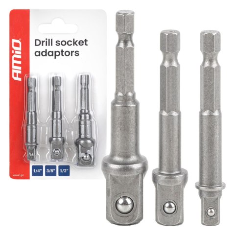 Zestaw adapterów do wkrętarki 3el. 1/4" 3/8" 1/2" amio-04933