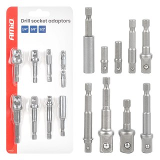 Zestaw adapterów do wkrętarki 9el. 1/4", 3/8", 1/2" amio-04931