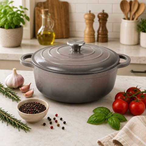 EMALIOWANY GARNEK ŻELIWNY 24cm 4,2L SZARY 7719