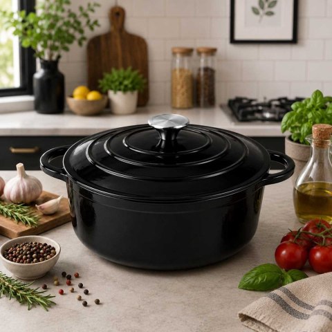 EMALIOWANY GARNEK ŻELIWNY 28cm 5,9L CZARNY 7759