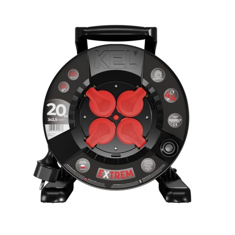 Przedłużacz bębnowy extrem line, 4x2p+z, ip44, 16a, h05rr-f, 3×2,5, 20m, czarny