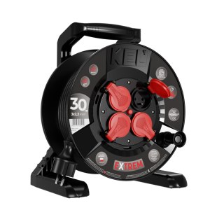 Przedłużacz bębnowy extrem line, 4x2p+z, ip44, 16a, h05rr-f, 3×2,5, 30m, czarny