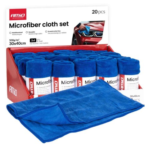 Zestaw ściereczek z mikrofibry 20szt. 500gsm 30x40cm amio-04490