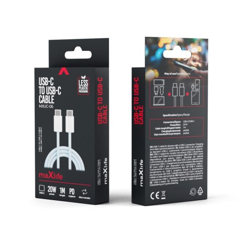 Maxlife kabel mxuc-06 usb-c - usb-c 1,0 m 20w niebieski nylonowy