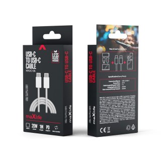 Maxlife kabel mxuc-06 usb-c - usb-c 1,0 m 20w szary nylonowy