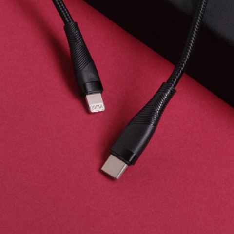 Maxlife kabel mxuc-08 usb-c - lightning 1,0 m 27w czarny nylonowy
