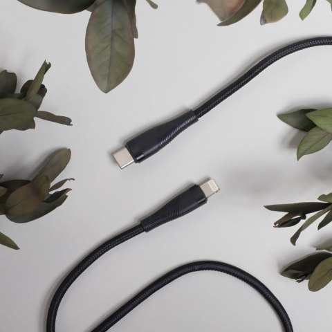 Maxlife kabel mxuc-08 usb-c - lightning 1,0 m 27w czarny nylonowy