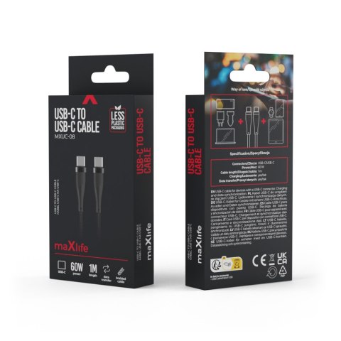 Maxlife kabel mxuc-08 usb-c - usb-c 1,0 m 60w czarny nylonowy