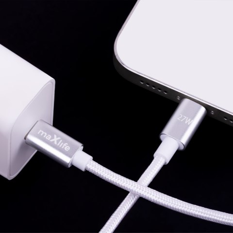 Maxlife kabel mxuc-12 usb-c - lightning 1,0 m 27w biały