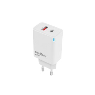 Maxlife ładowarka sieciowa gan pd qc mxtc-09-45ac 1x usb-c 1x usb 45w biała