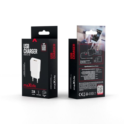 Maxlife ładowarka sieciowa mxtc-01 1x usb 2,1a biała
