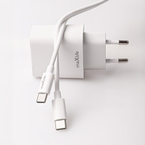 Maxlife ładowarka sieciowa pd qc mxtc-06-20c 1x usb-c 20w biała + kabel usb-c - usb-c 20w