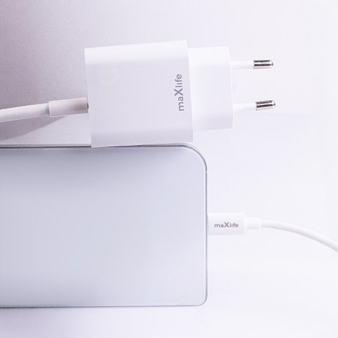 Maxlife ładowarka sieciowa pd qc mxtc-06-20c 1x usb-c 20w biała + kabel usb-c - usb-c 20w