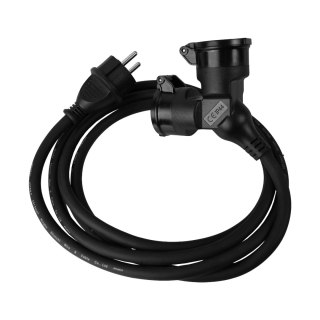 Przedłużacz zewnętrzny podwójny, gumowy, 3×1,5mm?, 10m, ip44, schuko czarny hand