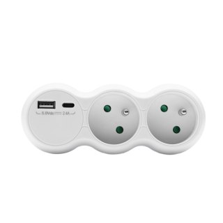 Rozgałęźnik podwójny z uziemieniem; 2x2p, 16a, 230v , 1xgniazdo usb a, 1xgniazdo usb c