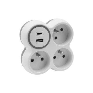 Rozgałęźnik trzykrotny, 3x gniazda wtyczkowe z uziemieniem, 1xgniazdo usb a -18w, 1xgniazdo usb c - pd 20w