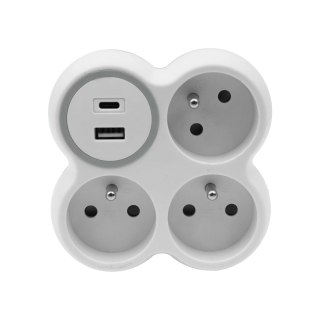 Rozgałęźnik trzykrotny, 3x gniazda wtyczkowe z uziemieniem, 1xgniazdo usb a -18w, 1xgniazdo usb c - pd 20w