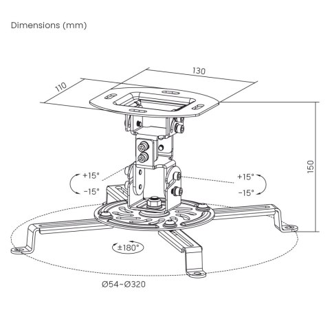Uchwyt / wieszak sufitowy do projektora Maclean, 54~320mm, do 13,5 kg, rotacja 360 stopni MC-200 B