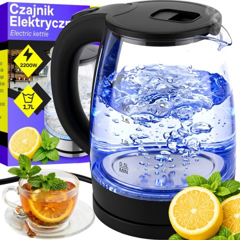 Czajnik elektryczny szklany bezprzewodowy podświetlany led 1,7l 2200w mocny - or1296