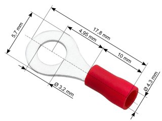43-009# Konektor oczkowy izolowany śruba 3,2 kabel 4,3mm 100szt.