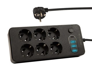 98-211# Przedłużacz sieciowy ps-630 6-gniazd 3xusb 1xusb-c 3m czarny 3x1mm`