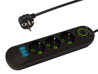 98-215# Przedłużacz sieciowy ps-350 3-gniazda 3xusb 5m czarny 3x1mm`