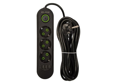 98-215# Przedłużacz sieciowy ps-350 3-gniazda 3xusb 5m czarny 3x1mm`