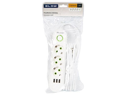 98-216# Przedłużacz sieciowy ps-320 3-gniazda 3xusb 2m biały 3x1mm