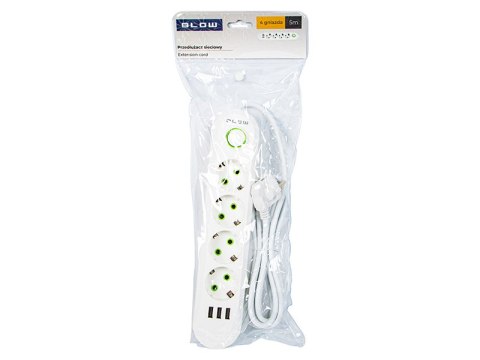 98-225# Przedłużacz sieciowy ps-450 4-gniazda 3xusb 5m biały 3x1mm