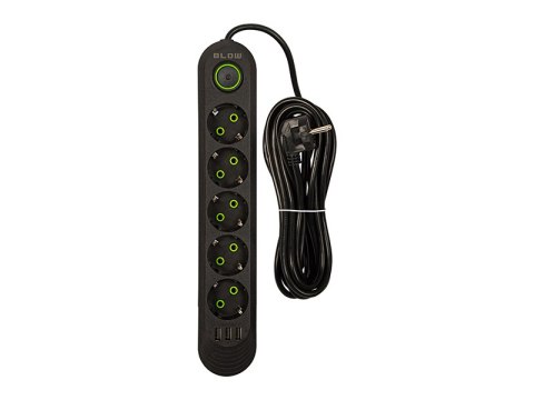 98-228# Przedłużacz sieciowy ps-550 5-gniazd 3xusb 5m czarny 3x1mm