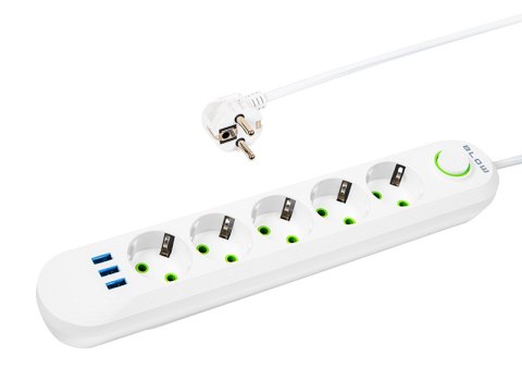 98-231# Przedłużacz sieciowy ps-550 5-gniazd 3xusb 5m biały 3x1mm