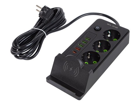 98-237# Przedłużacz sieciowy ps-350u 3-gniazda 4xusb+usb-pd 3m ładowarka indukcyjna