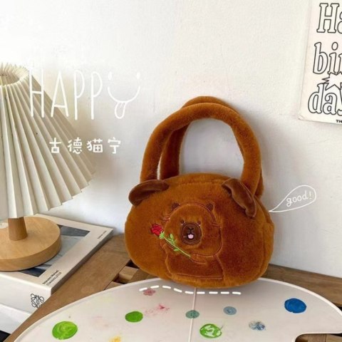 Torba Pluszowa Z Kapibarą Z Różą Brązowy 20cm