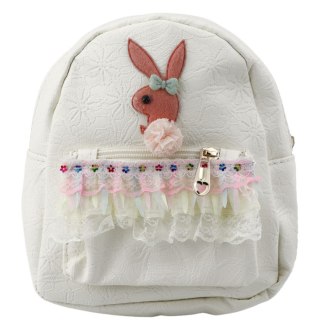 Plecak Dziecięcy Tłoczony Królik Falbanka Kremowy 20cm 2,5L
