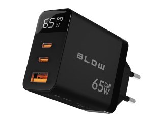 76-030# Ładowarka sieciowa lcd gniazdo usb + usb-cx2 pd 65w gan czarna watomierz