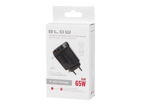 76-030# Ładowarka sieciowa lcd gniazdo usb + usb-cx2 pd 65w gan czarna watomierz
