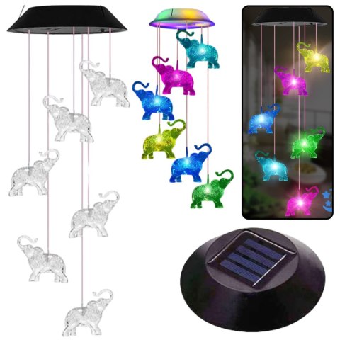 Lampki Solarne Ogrodowe LED Dzwonki Słoniki Kolorowe 70cm