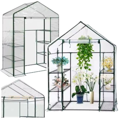 Mini Szklarnia Balkonowa Ogrodowa 4 Półki Metalowe Folia PVC 195 x 143 x 73cm